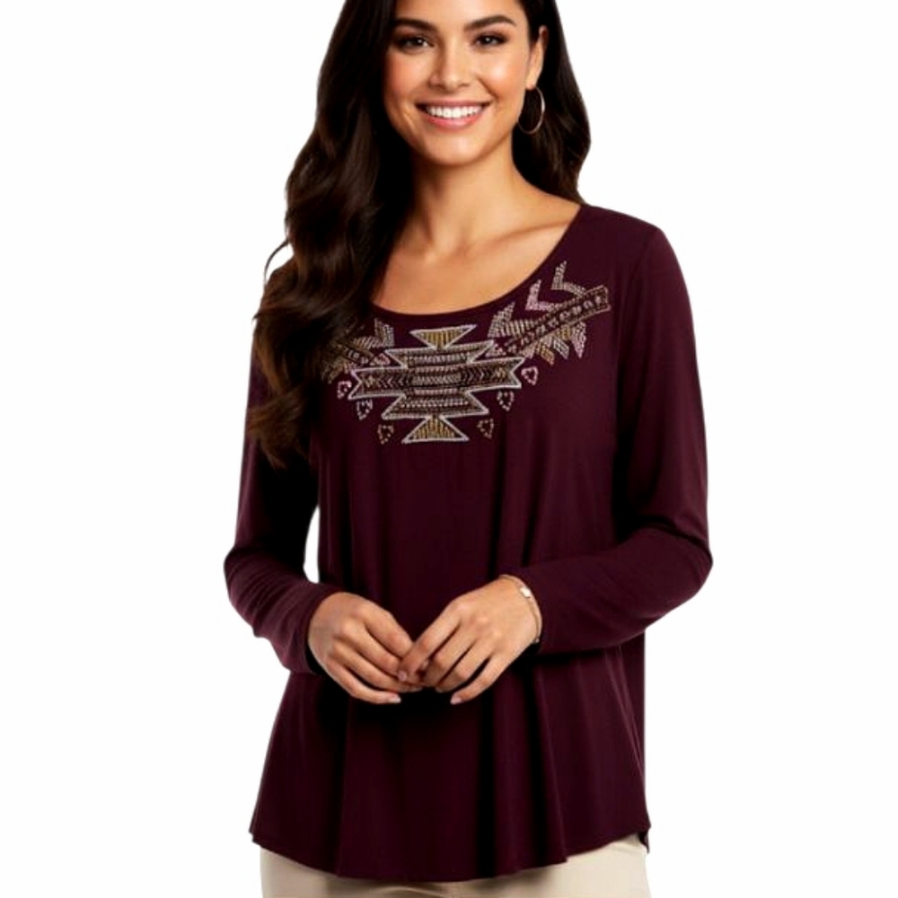 Mossimo Supply Co Tribal Embroidered Beaded Long Sleeve Top Size Medium